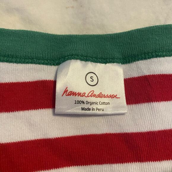 Hanna Andersson Pajama Top Small Red White Striped Green Trim Organic Cotton - Picture 4 of 12
